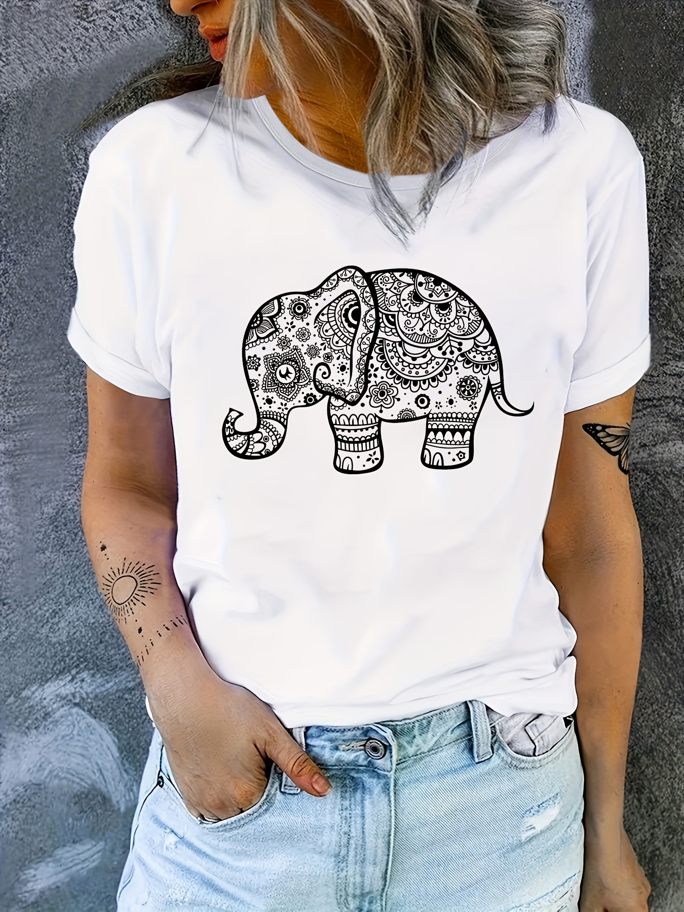 elephant graphic casual sports t shirt short sleeves comfortable workout top womens activewear details 1