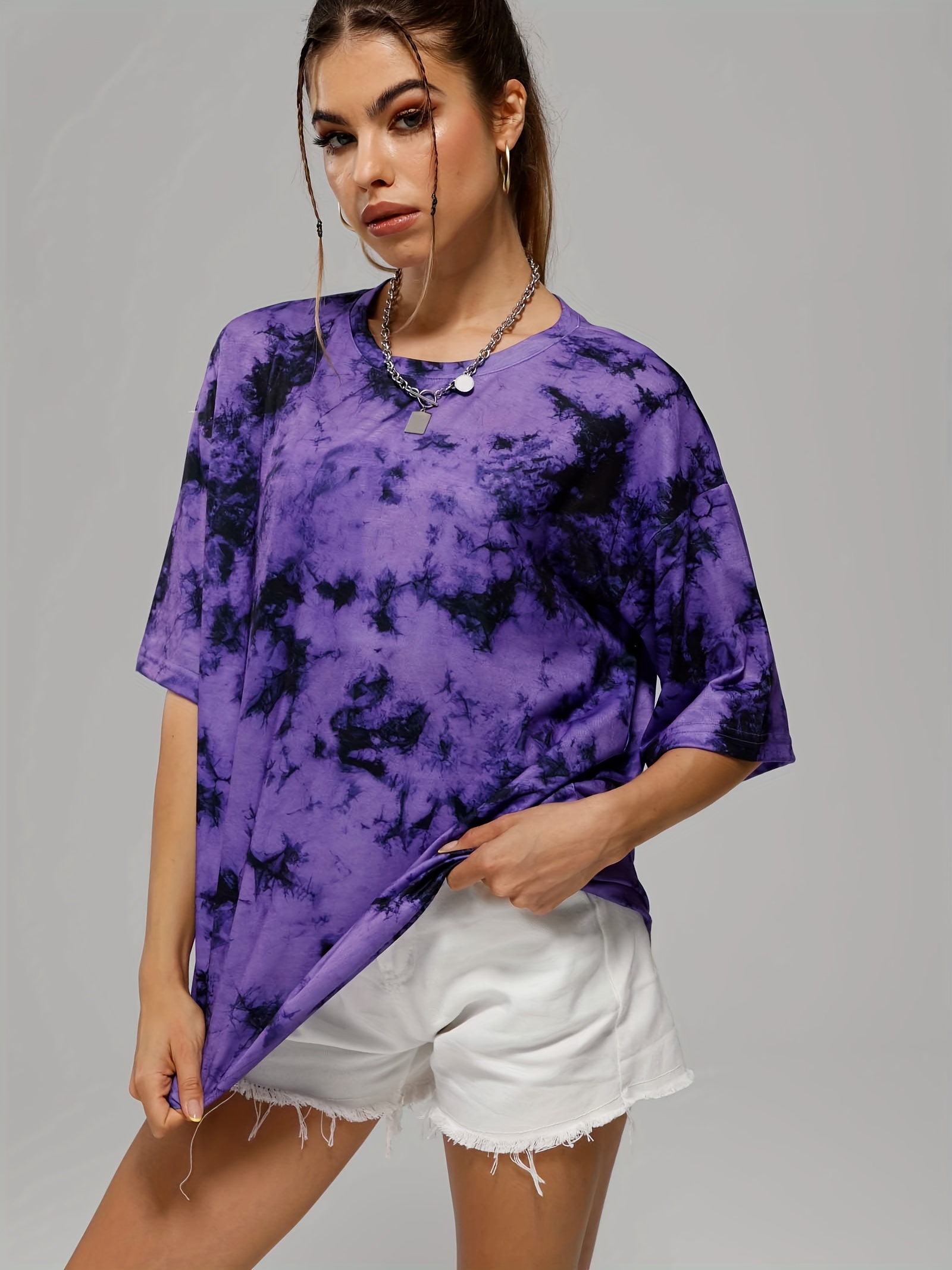 fashion tie dye simple t shirts short sleeve crew neck casual tee womens tops details 1
