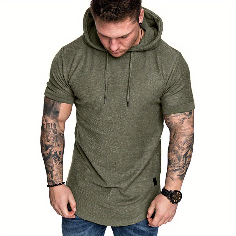 men s short sleeve hoodie hooded tshirt casual solid color tees for men for summer for workout gym tops as gifts details 0