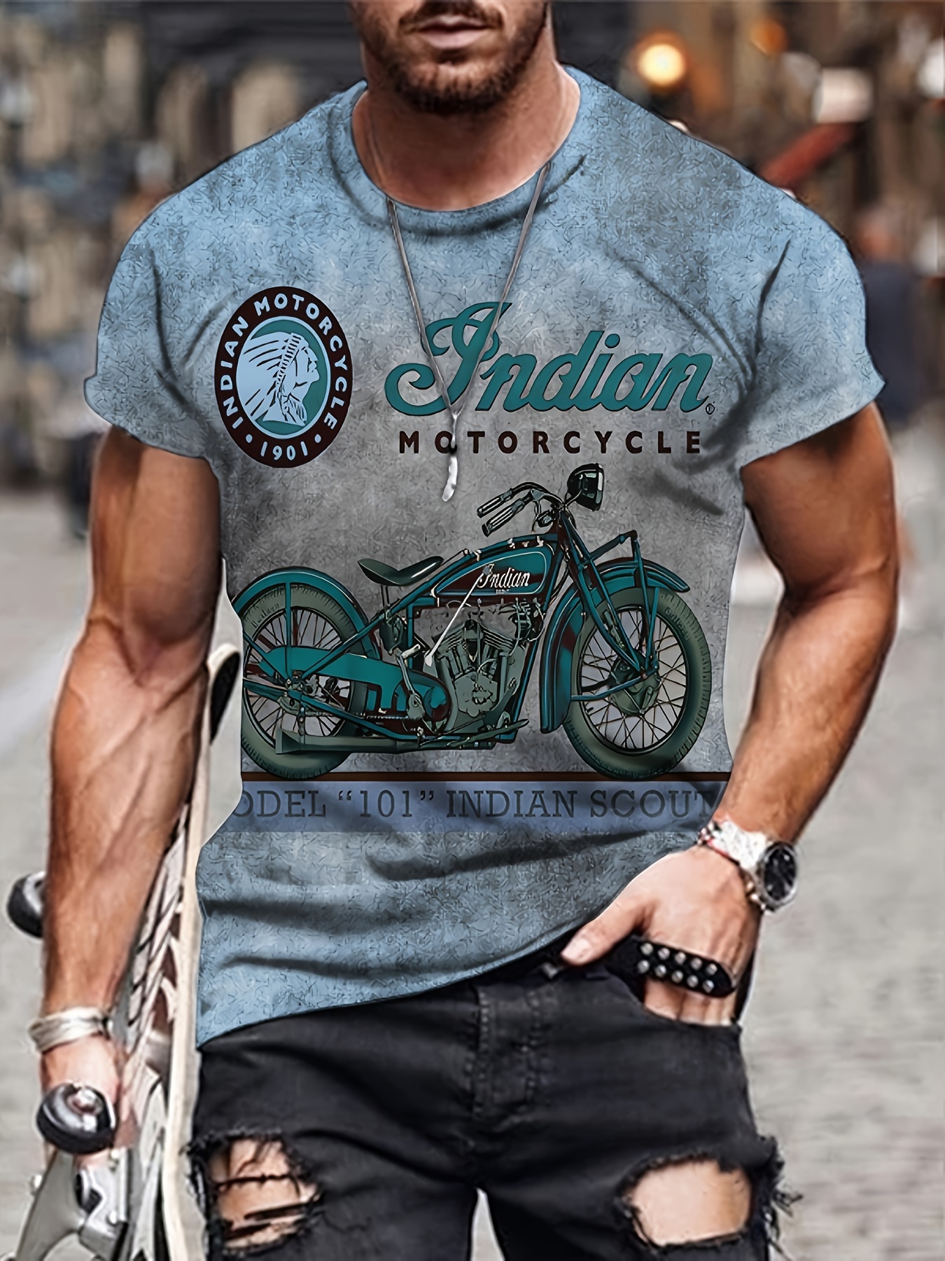 retro style motorcycle print mens graphic t shirt casual comfy tees for summer mens clothing details 5