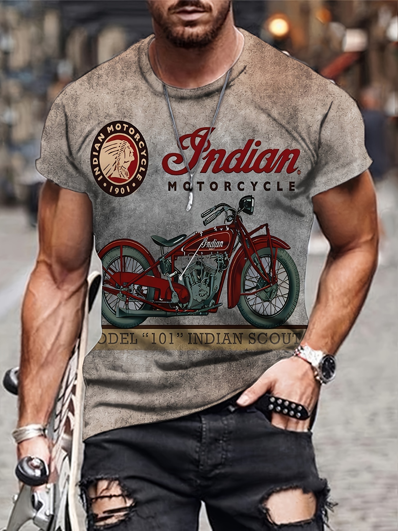 retro style motorcycle print mens graphic t shirt casual comfy tees for summer mens clothing details 21