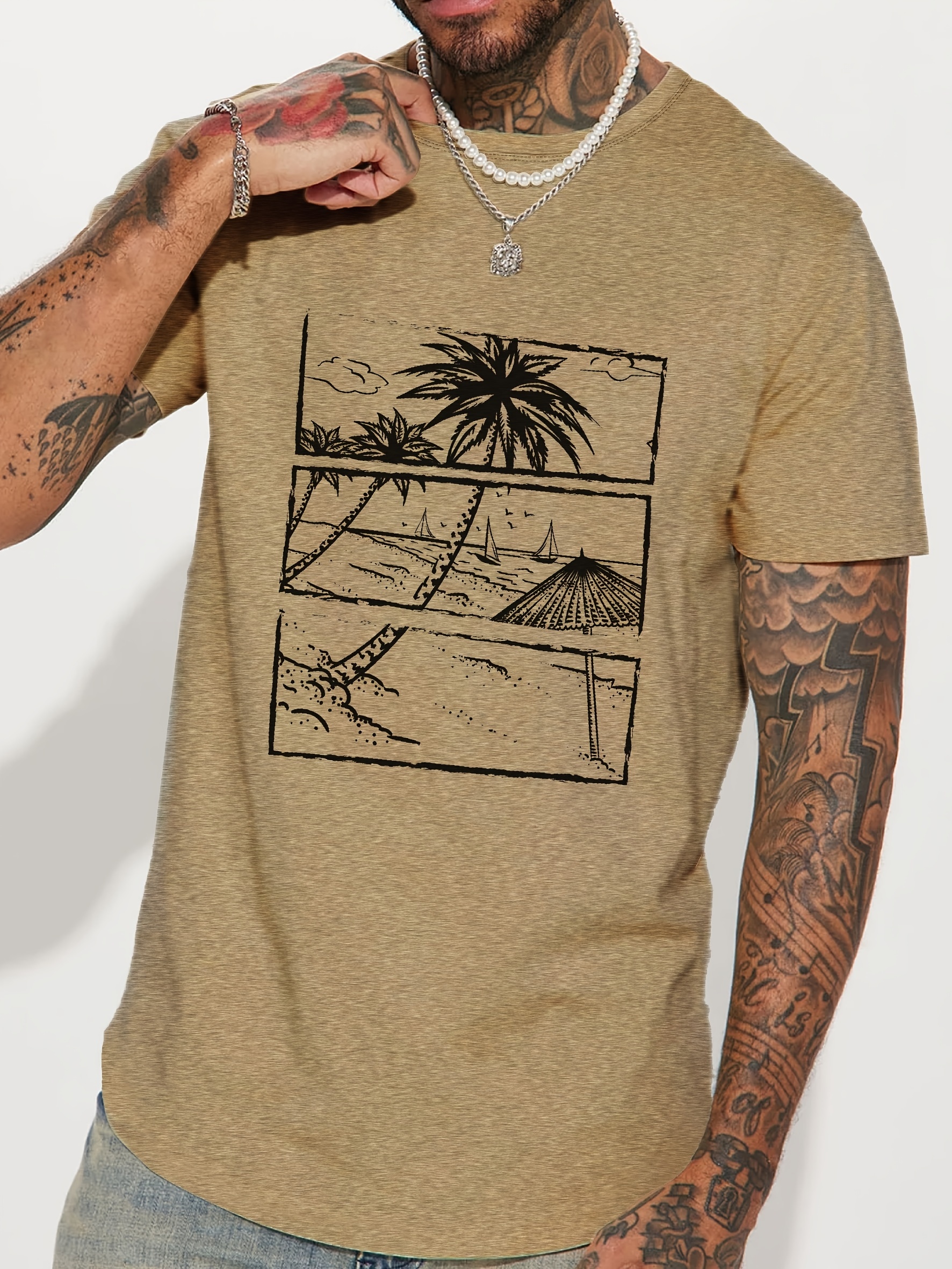 hawaiian beach round neck graphic t shirts causal tees short sleeves comfortable tops mens summer clothing details 7