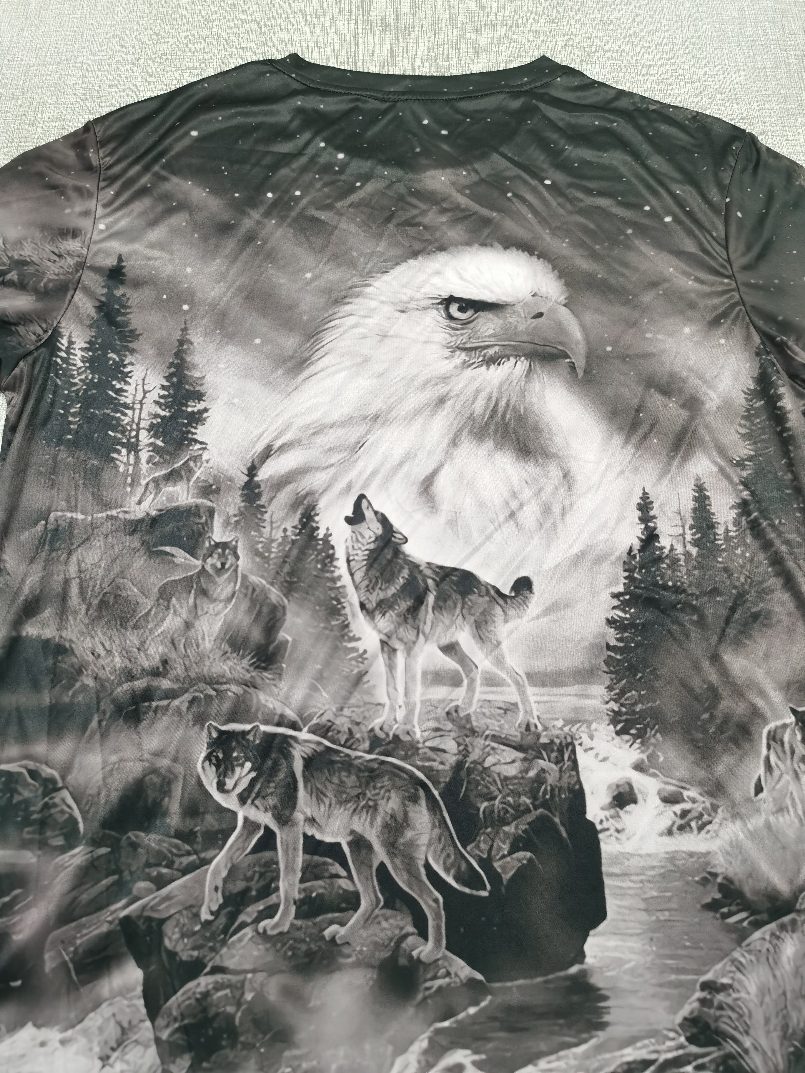 mens novelty wolf bird 3d print round neck t shirt mens clothing details 2