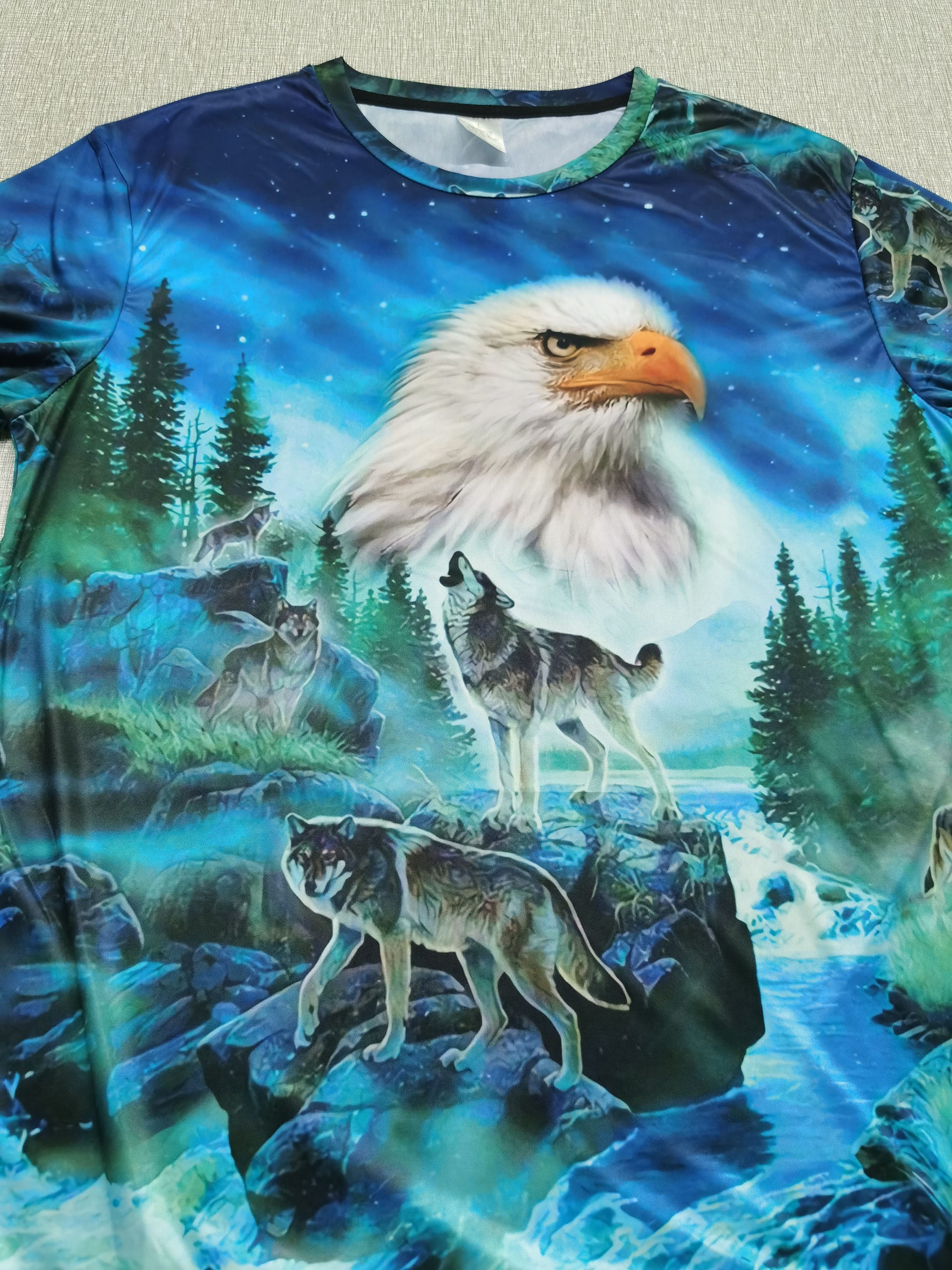 mens novelty wolf bird 3d print round neck t shirt mens clothing details 10