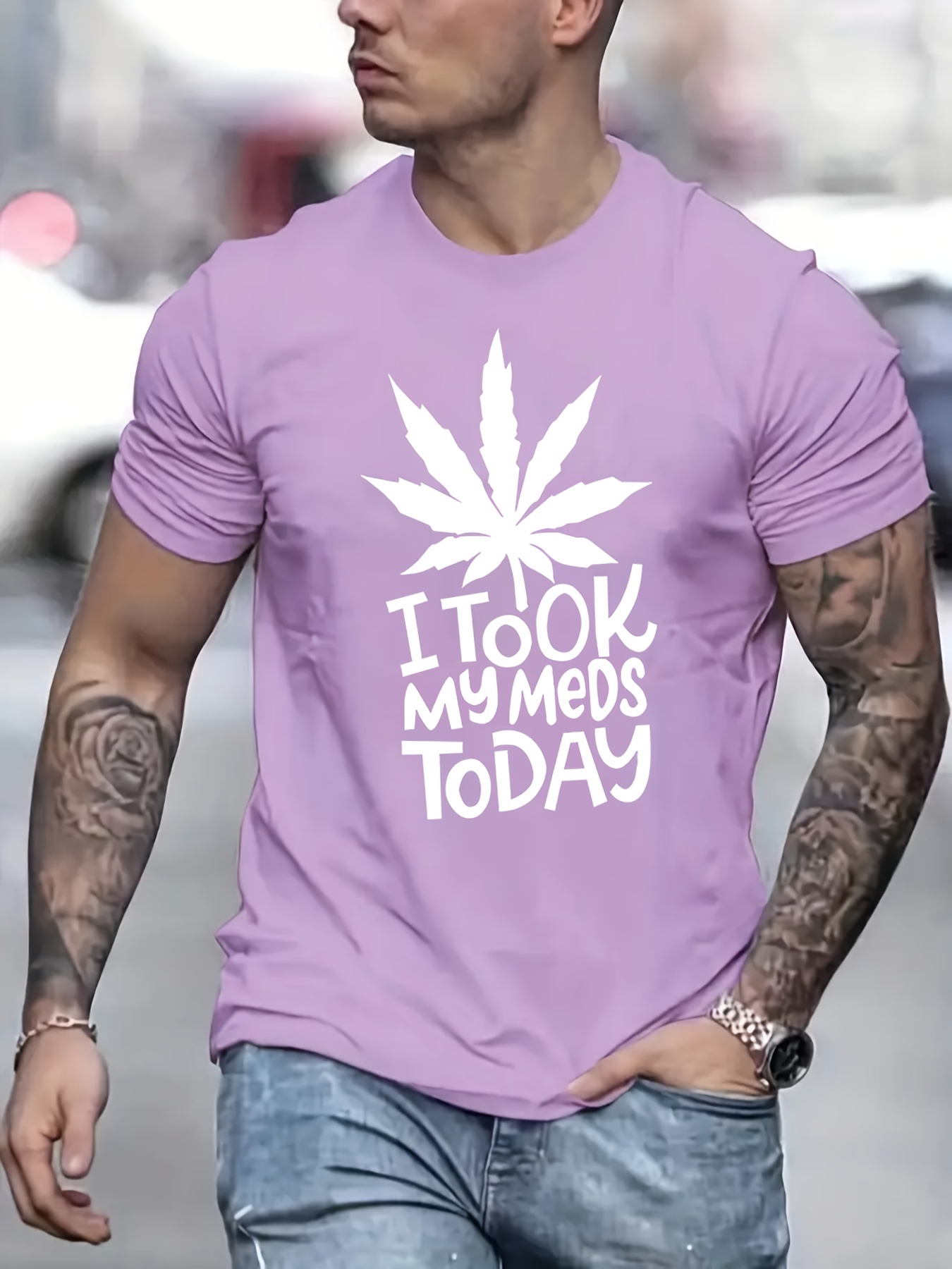 i took my meds today print mens graphic t shirt casual stretch loose tees for summer details 35