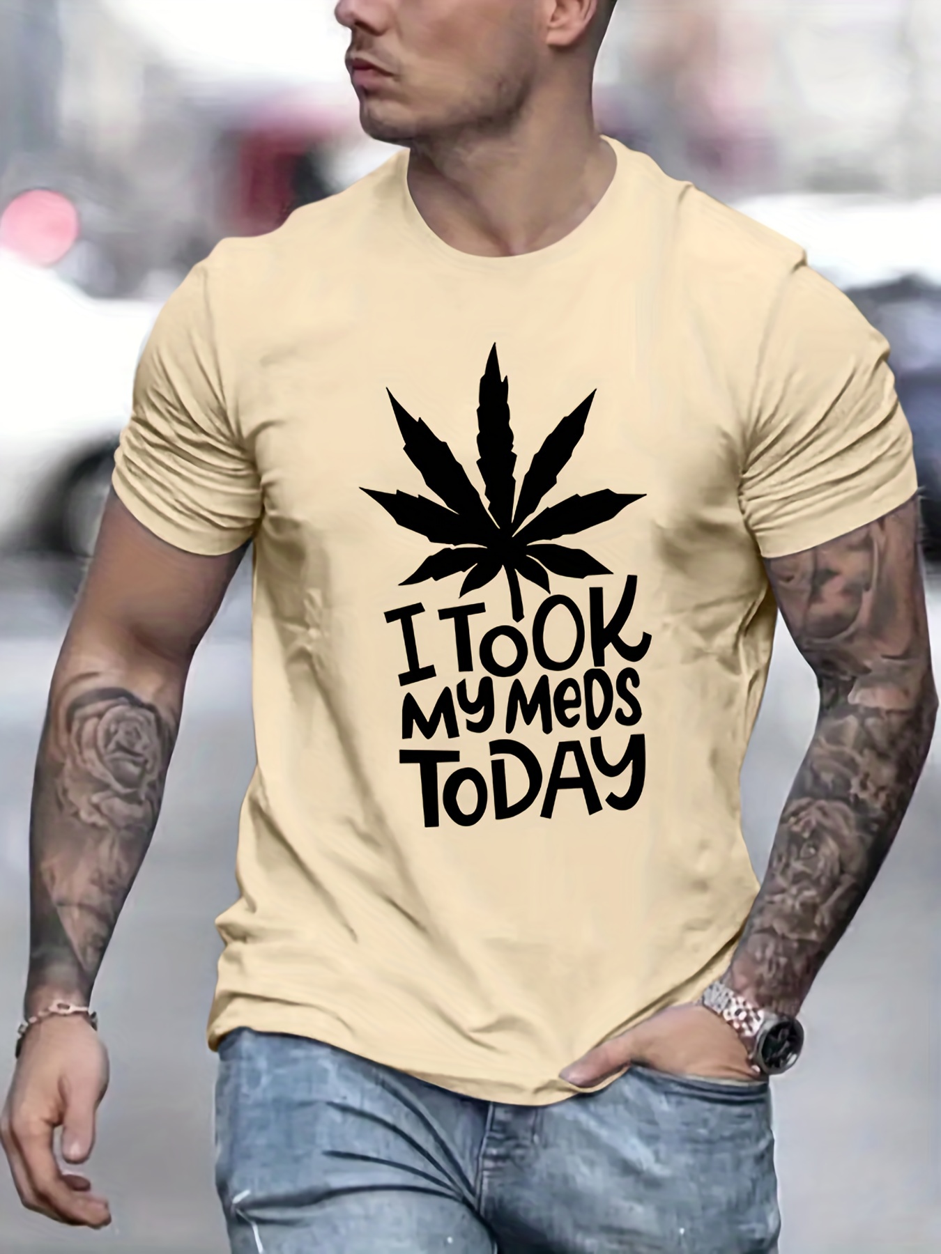 i took my meds today print mens graphic t shirt casual stretch loose tees for summer details 40