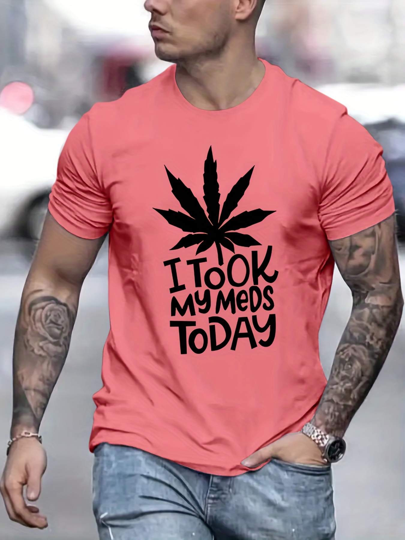 i took my meds today print mens graphic t shirt casual stretch loose tees for summer details 46