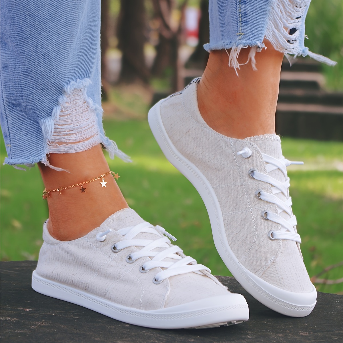 womens flat canvas shoes lace up slip on sneakers lightweight low top loafer shoes details 3