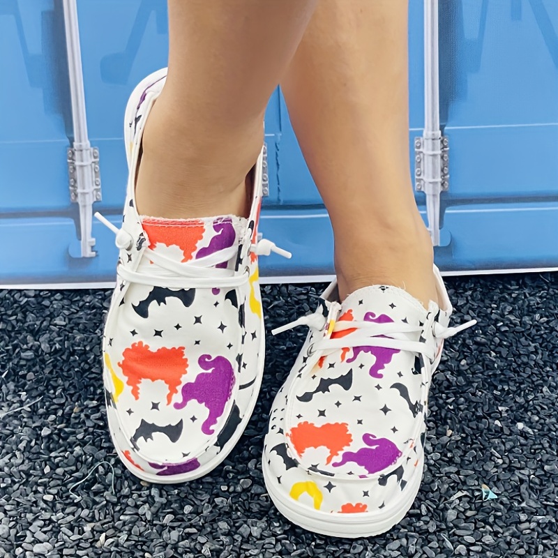 womens halloween print canvas shoes funny lace up slip on flat shoes comfortable lightweight shoes details 4