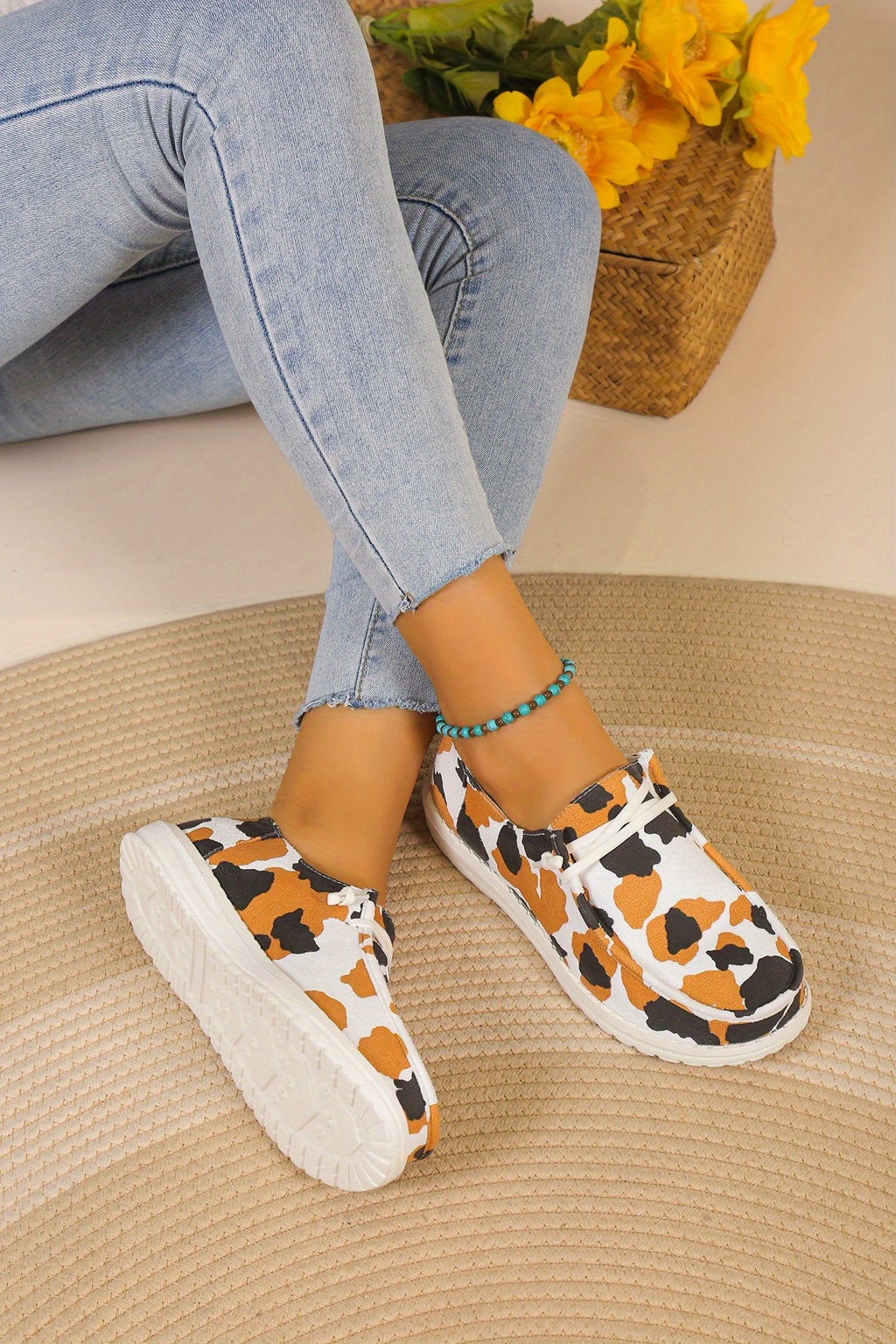 womens leopard print canvas shoes casual lace up outdoor shoes lightweight low top walking shoes details 3