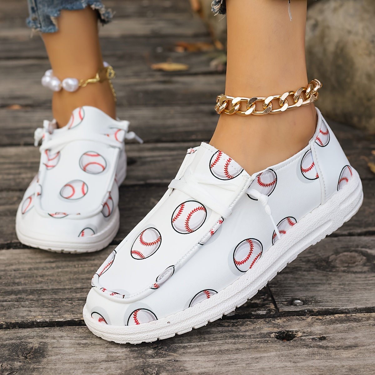 womens baseball print canvas shoes casual lace up outdoor shoes lightweight low top sneakers details 3