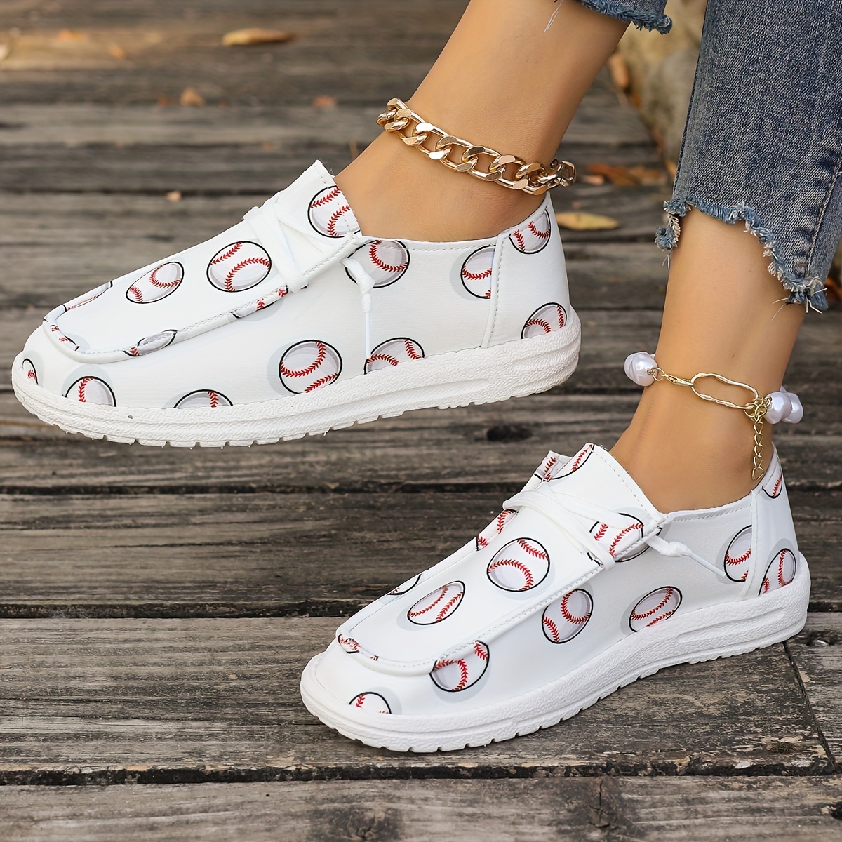 womens baseball print canvas shoes casual lace up outdoor shoes lightweight low top sneakers details 4