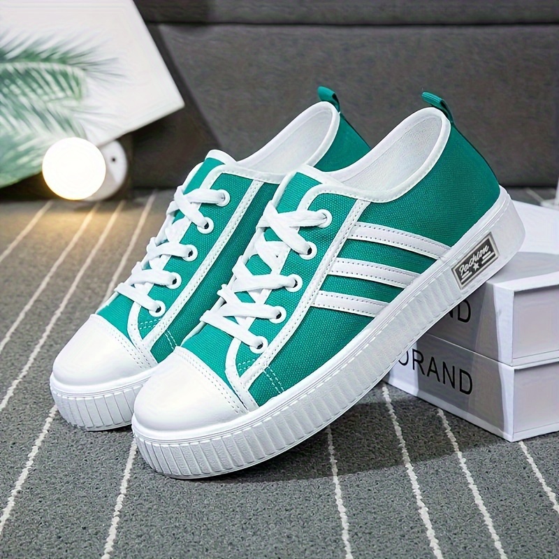 womens solid color casual shoes lace up soft sole lightweight biscuit canvas shoes low top walking comfy shoes details 1