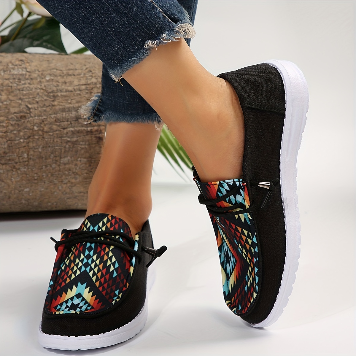 canvas low top sneaker aztec geometric comfortable walking shoes casual stylish shoes womens footwear details 0