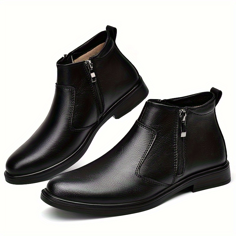 fcshou mens split leather solid colour high top chelsea boots with side zipper comfy non slip durable shoes for mens outdoor activities details 9