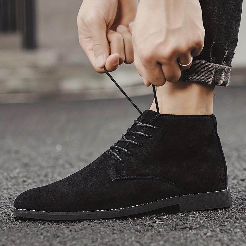 mens trendy pointed toe lace up wear resistant non slip boots smart casual shoes details 8