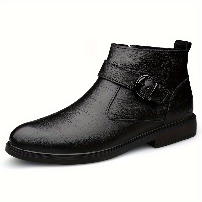 cce mens fashion plaid wear resistant zipper casual dress shoes with buckle decor ankle boots details 4