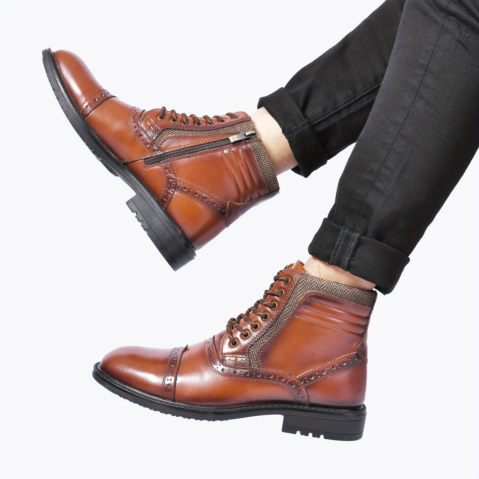 mens cap toe brogue oxford boots comfortable formal shoes details 2