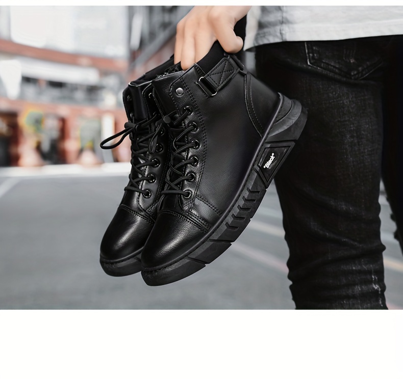 mens no tie boots casual pu leather walking shoes comfortable and breathable details 1