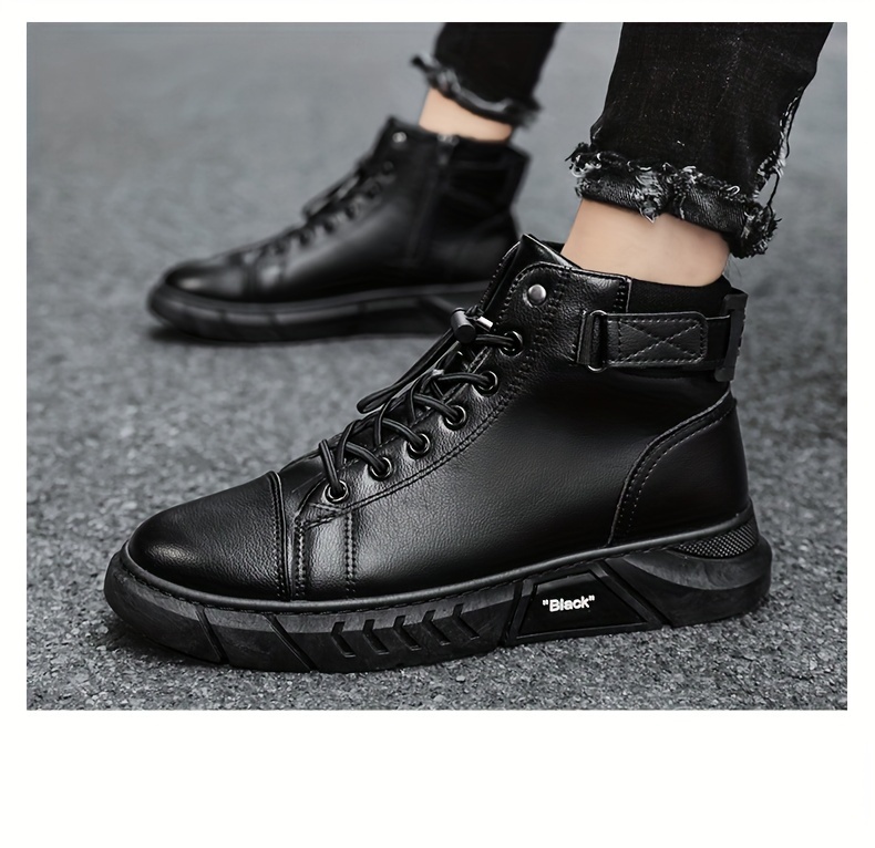 mens no tie boots casual pu leather walking shoes comfortable and breathable details 6